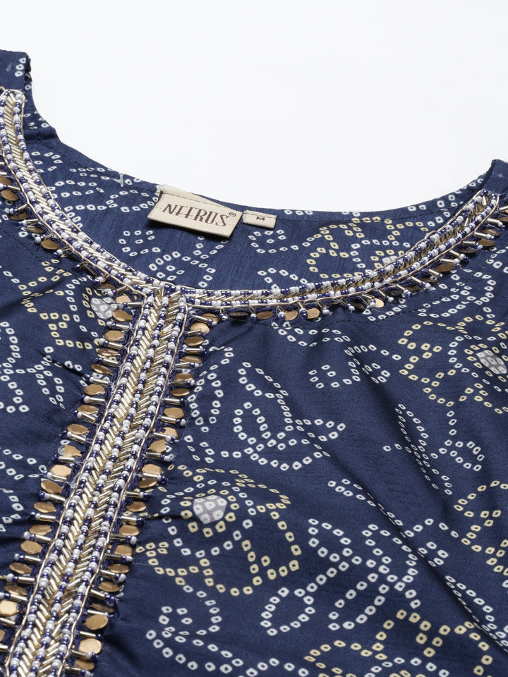 Neerus Blue rayon printed kurti - detail view 1
