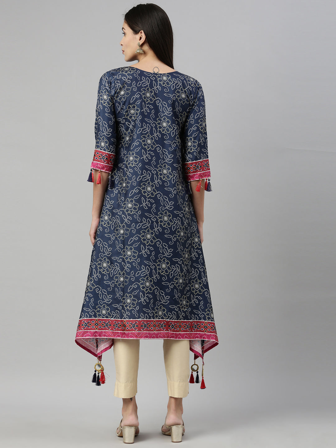Neerus Blue rayon printed kurti - side view
