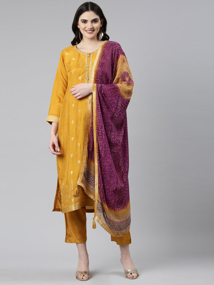 Neerus Gold Regular Straight Printed Readymade suits