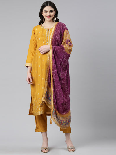 Neeru's Gold Regular Straight Printed Readymade suits