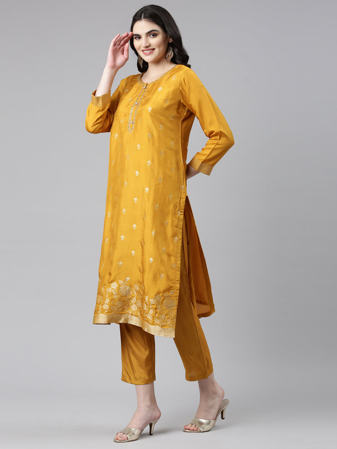 Neeru's Gold Regular Straight Printed Readymade suits