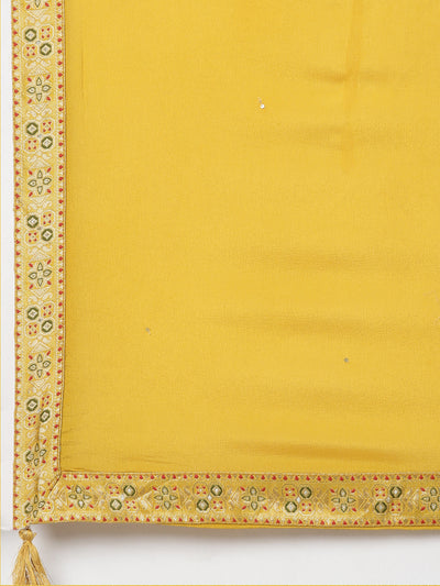 Neerus Mustard Regular Straight Printed Kurta And Trousers With Dupatta