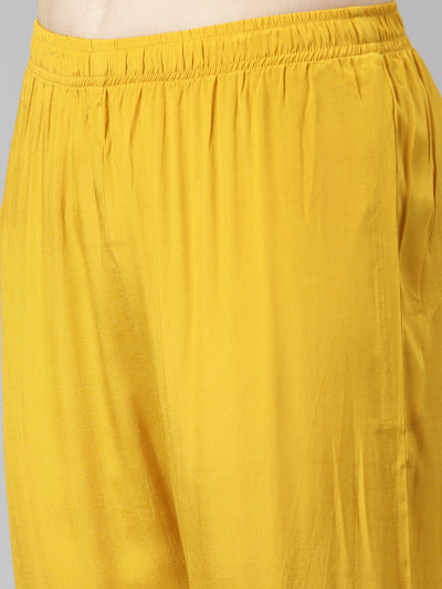 Neerus Mustard Regular Straight Printed Kurta And Trousers With Dupatta