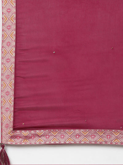 Neerus Maroon Regular Straight Printed Kurta And Trousers With Dupatta