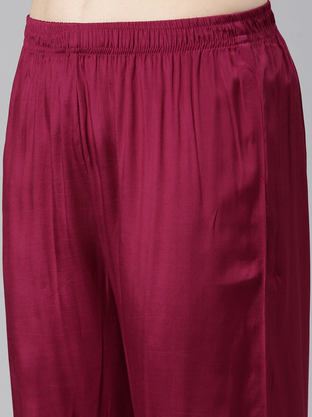 Neerus Maroon Regular Straight Printed Kurta And Trousers With Dupatta