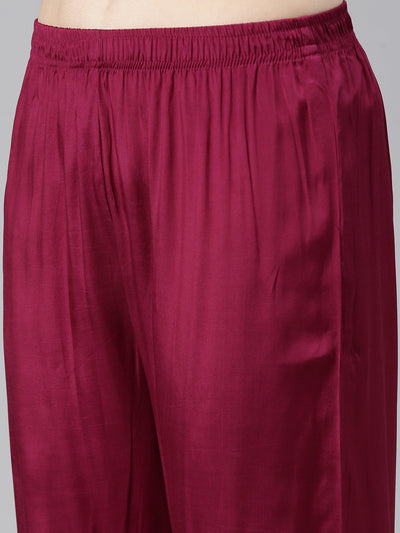 Neerus Maroon Regular Straight Printed Kurta And Trousers With Dupatta