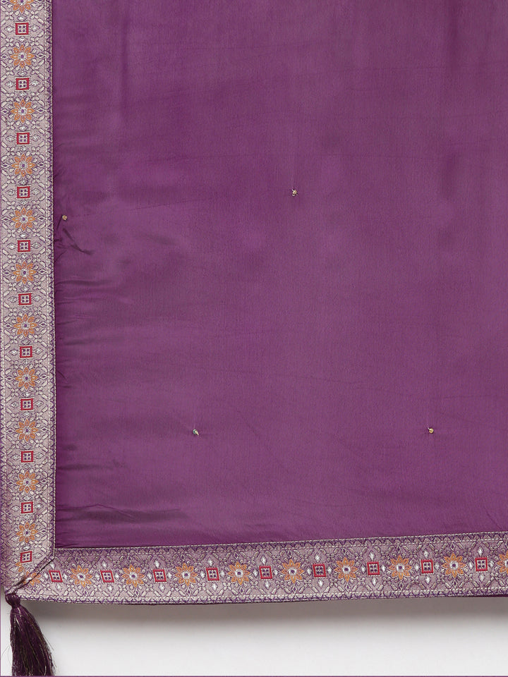 Neerus Purple Regular Straight Printed Kurta And Trousers With Dupatta