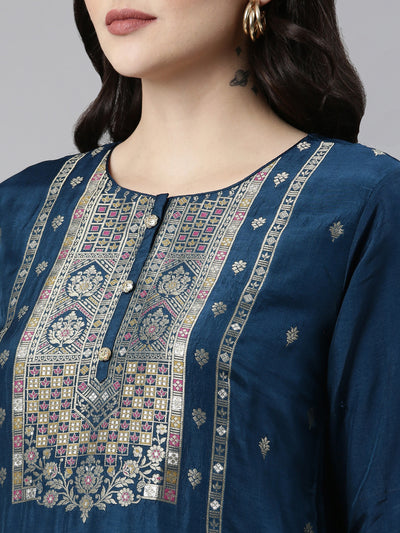 Neerus Green Regular Straight Printed Kurta And Trousers With Dupatta