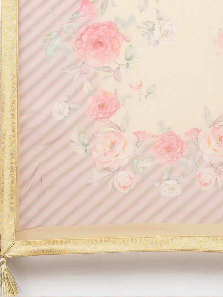 Neerus Yellow Regular Straight Printed Kurta And Trousers With Dupatta