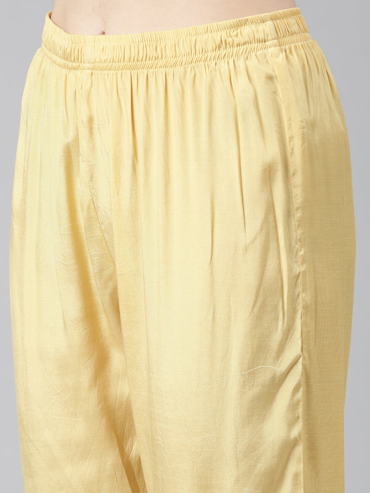 Neerus Yellow Regular Straight Printed Kurta And Trousers With Dupatta