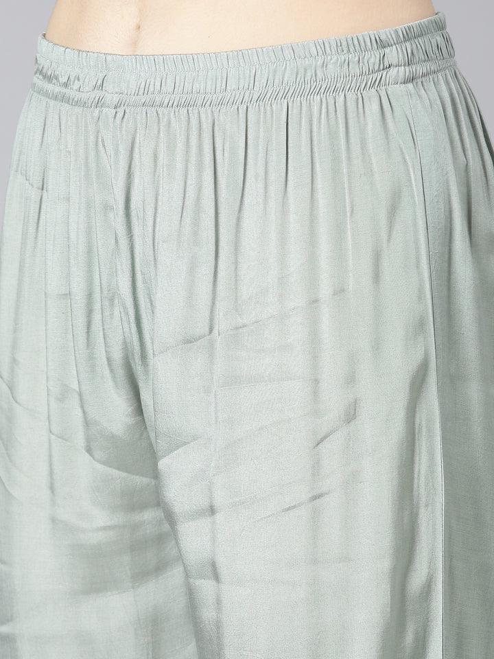 Neerus Grey printed straight kurta set with dupatta - detail view 3
