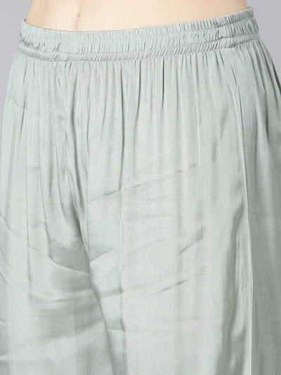 Neerus Grey Regular Straight Printed Kurta And Trousers With Dupatta