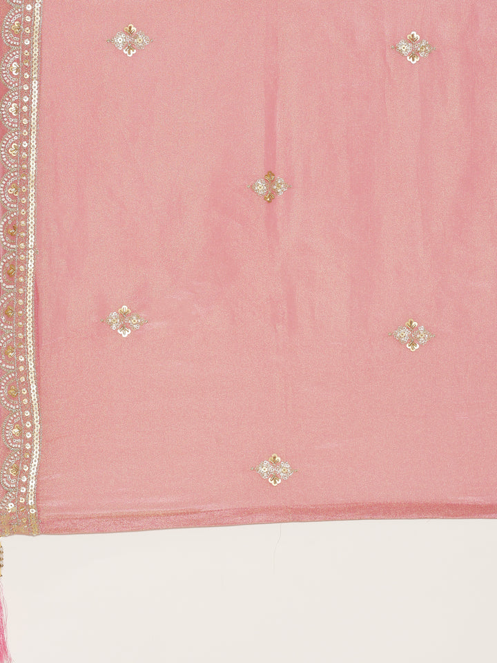 Pink Tissue Embroidered Long Kali