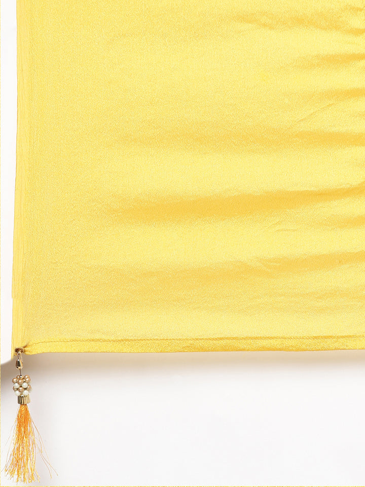 Neerus Yellow printed floral kurta set with trouser and dupatta - detail view 4