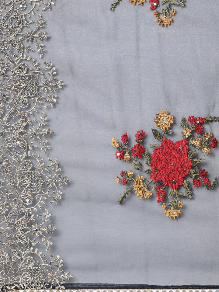 Neerus Navy Blue Regular Straight Floral Readymade suits