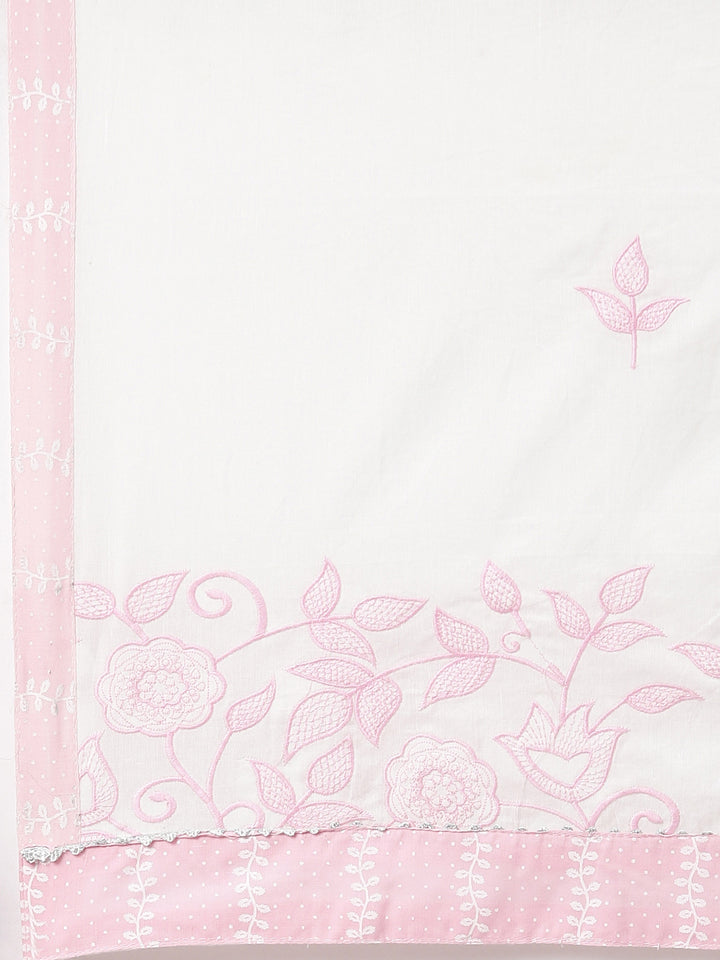 Neerus Pink Regular Straight Floral Kurta And  Trousers With Dupatta