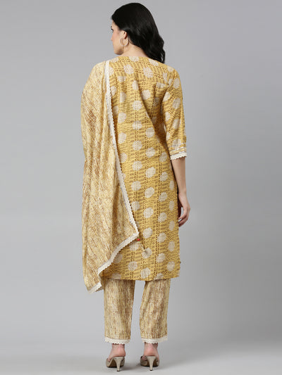 Neeru's Mustard Regular Straight Printed Readymade suits