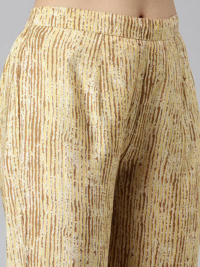 Neeru's Mustard Regular Straight Printed Readymade suits