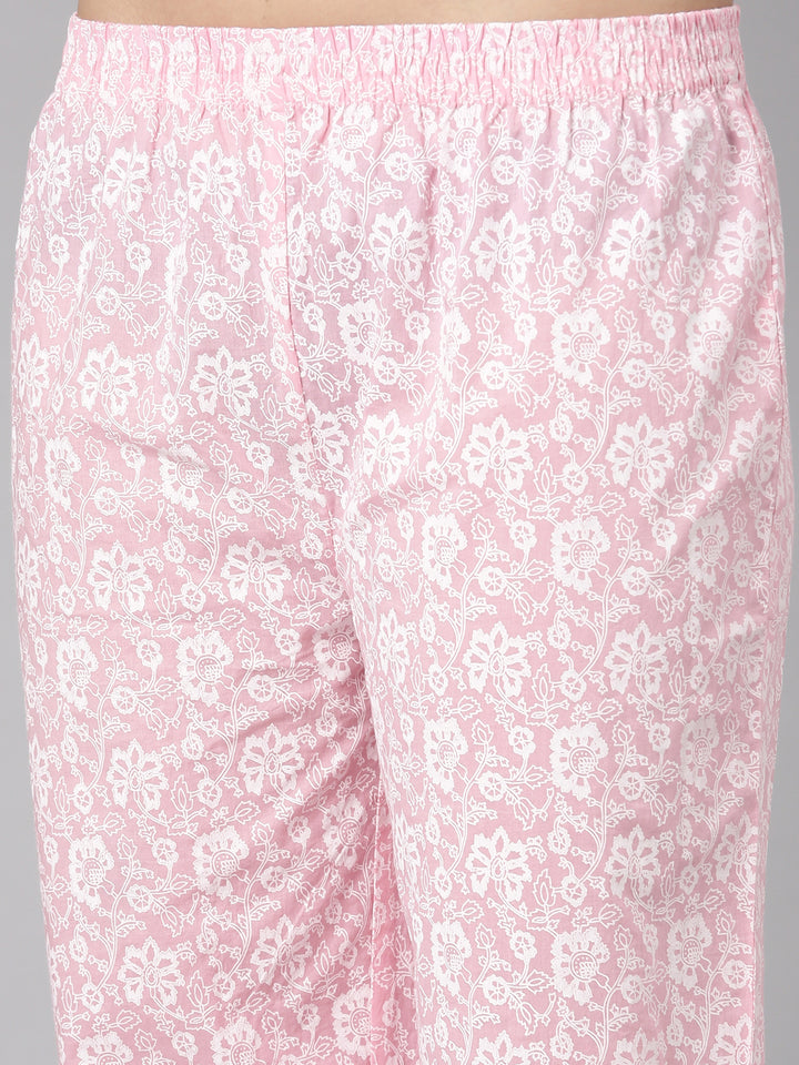 Neerus Pink Regular Straight Floral Kurta And  Trousers With Dupatta