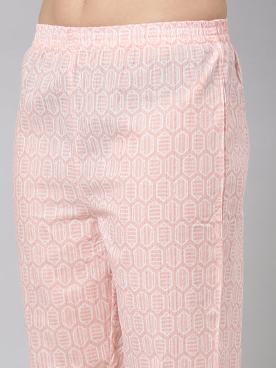 Neerus Peach Regular Straight Floral Kurta And  Trousers With Dupatta