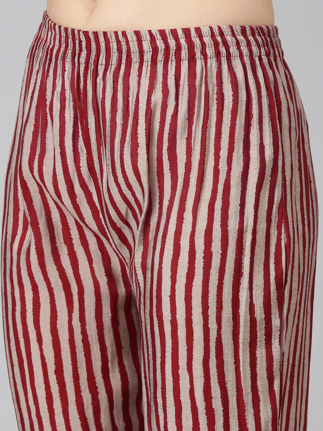 Neerus Maroon Regular Straight Printed Kurta And Trousers With Dupatta