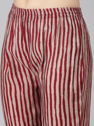 Neerus Maroon Regular Straight Printed Kurta And Trousers With Dupatta