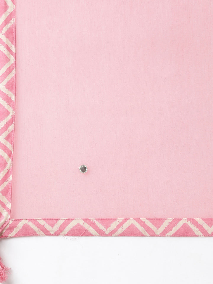 Neerus Pink Regular Straight Abstract Kurta And Trousers With Dupatta