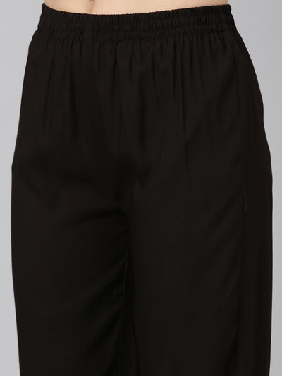 Neeru's Black Regular Straight Printed Readymade Suits