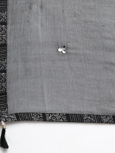 Neeru's Black Pleated Straight Printed Readymade Suits