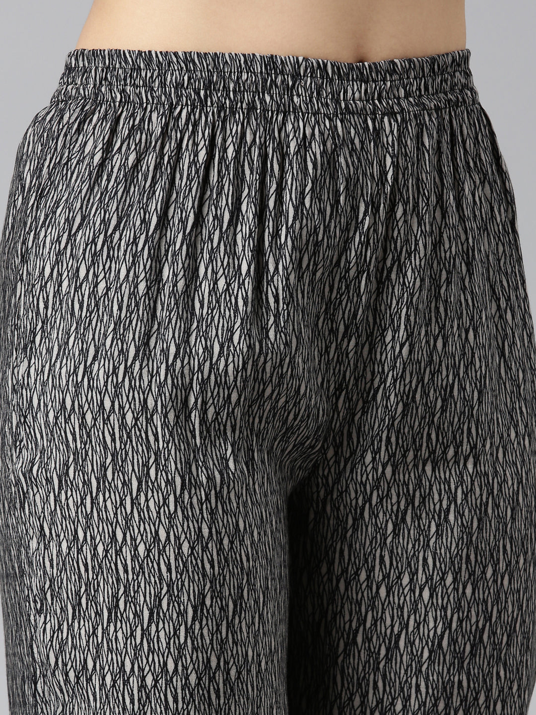 Neeru's Black Pleated Straight Printed Readymade Suits