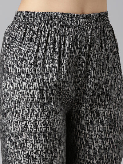 Neeru's Black Pleated Straight Printed Readymade Suits