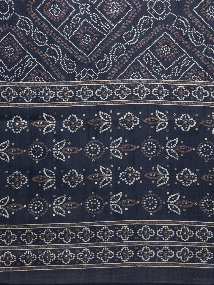 Neerus Navy Blue Pleated Straight Printed Readymade suits