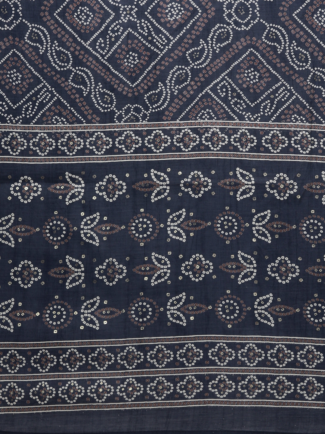 Neerus Navy Blue Pleated Straight Printed Kurta And Trousers With Dupatta