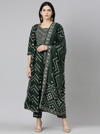 Neeru's Green Pleated Straight Printed Readymade suits