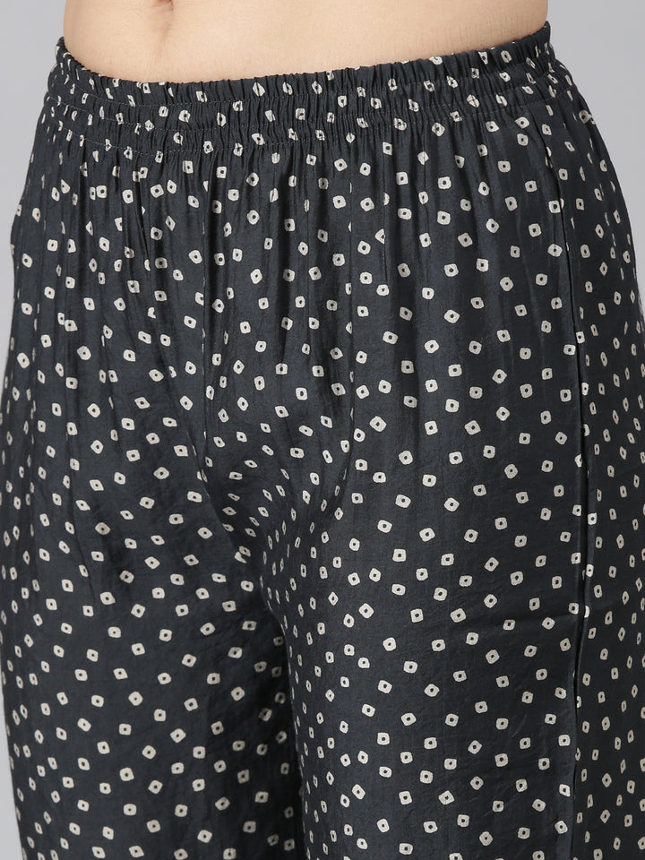 Neerus Grey Pleated Straight Printed Kurta And Trousers With Dupatta