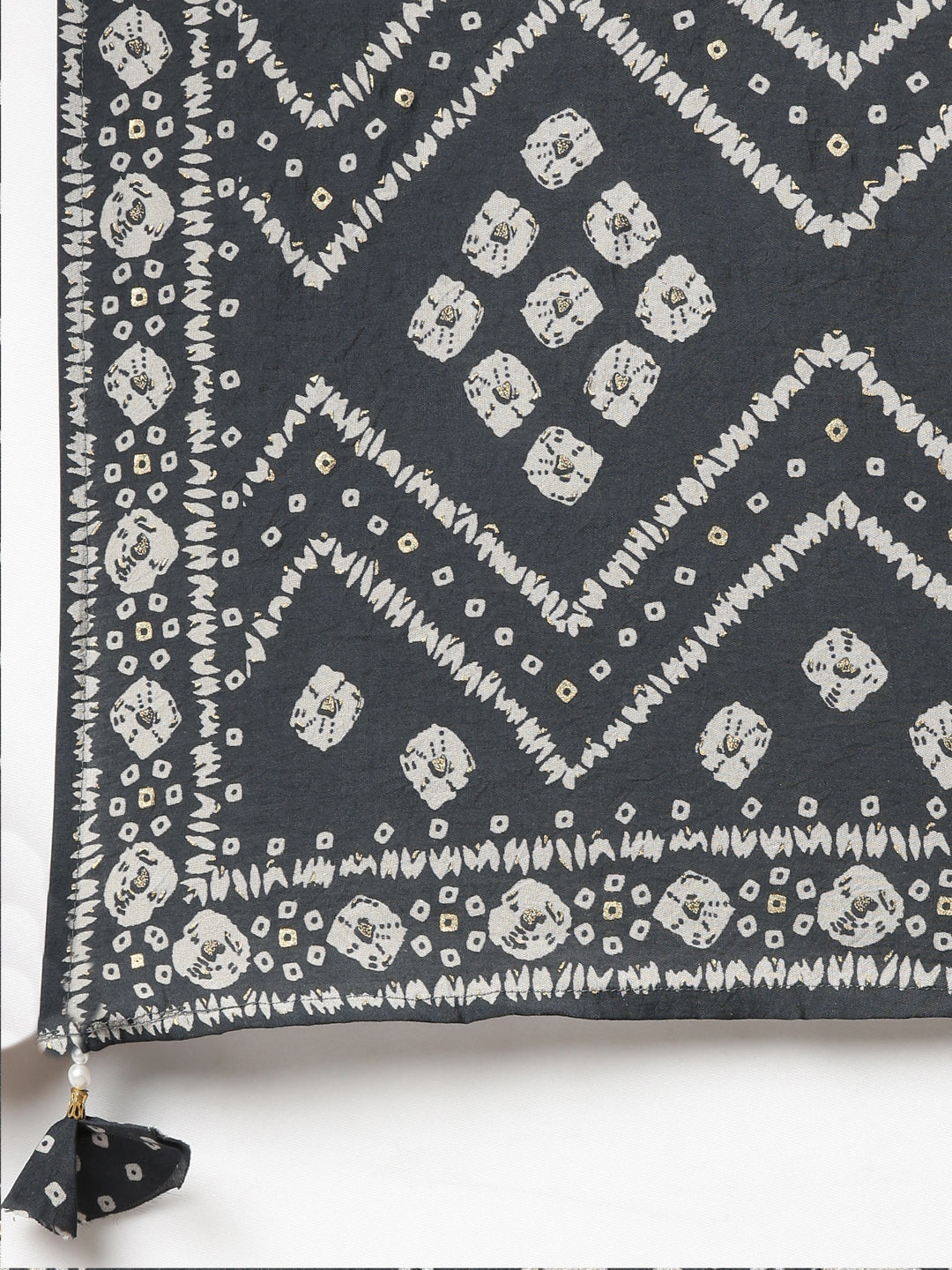 Neerus Grey Pleated Straight Printed Kurta And Trousers With Dupatta