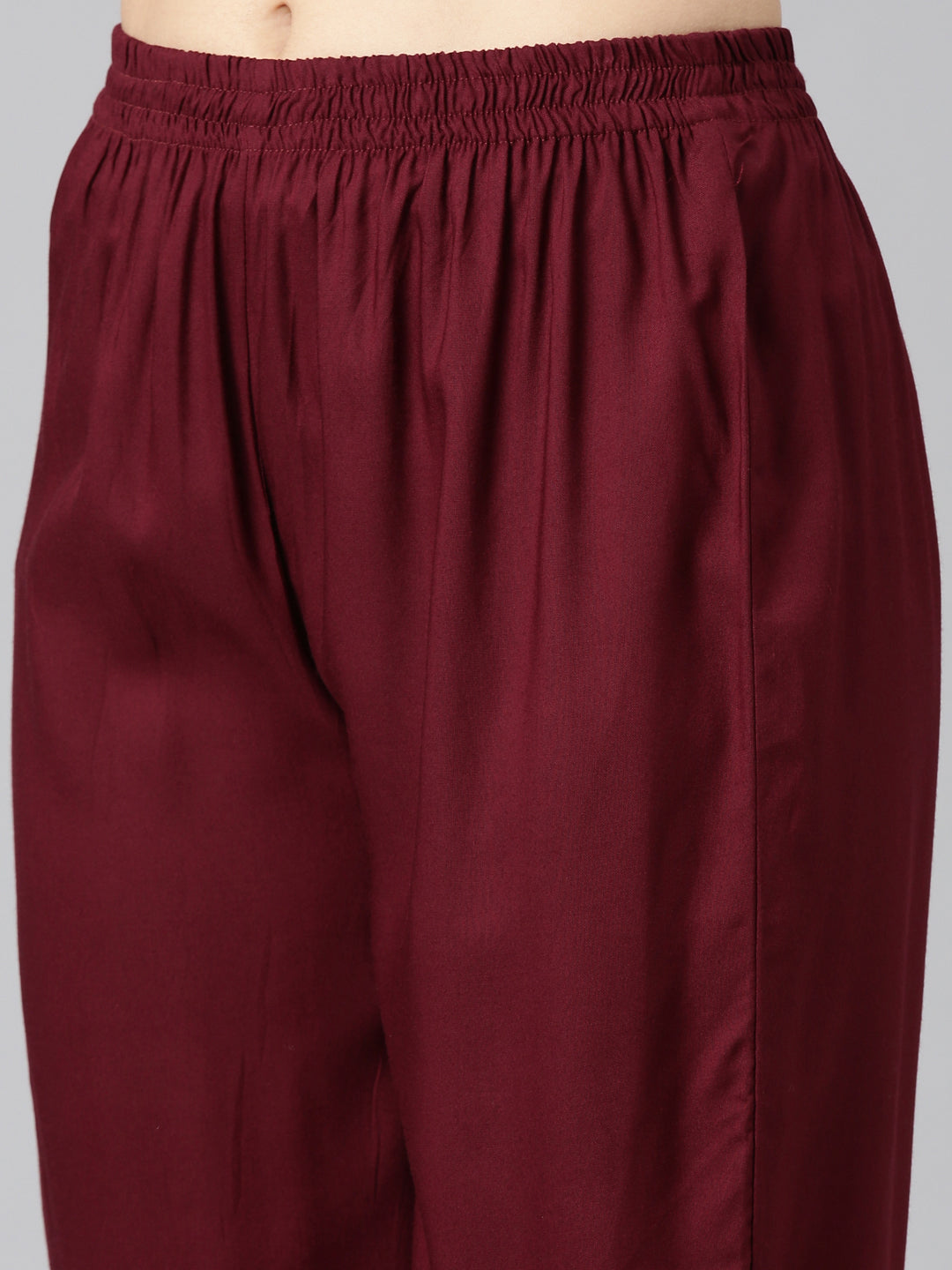 Neerus Maroon embroidered straight suit set - detail view 3