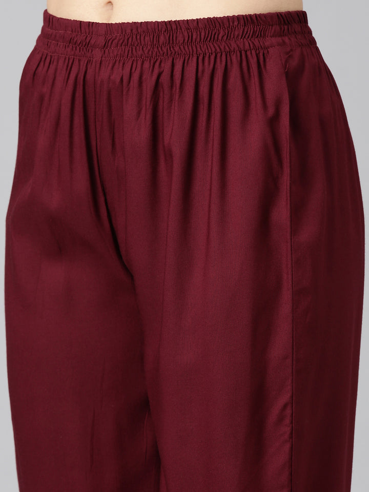 Neerus Maroon embroidered straight suit set - detail view 3