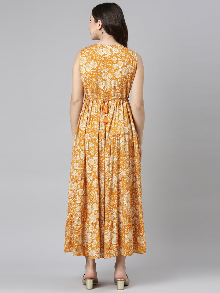 Neerus Gold Straight Casual Printed Gown