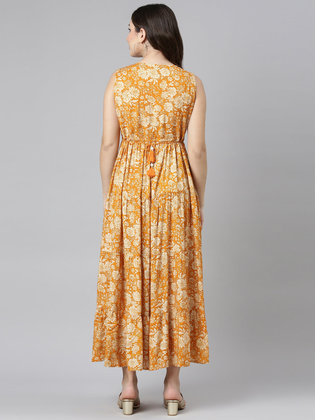 Neerus Gold Straight Casual Printed Gown
