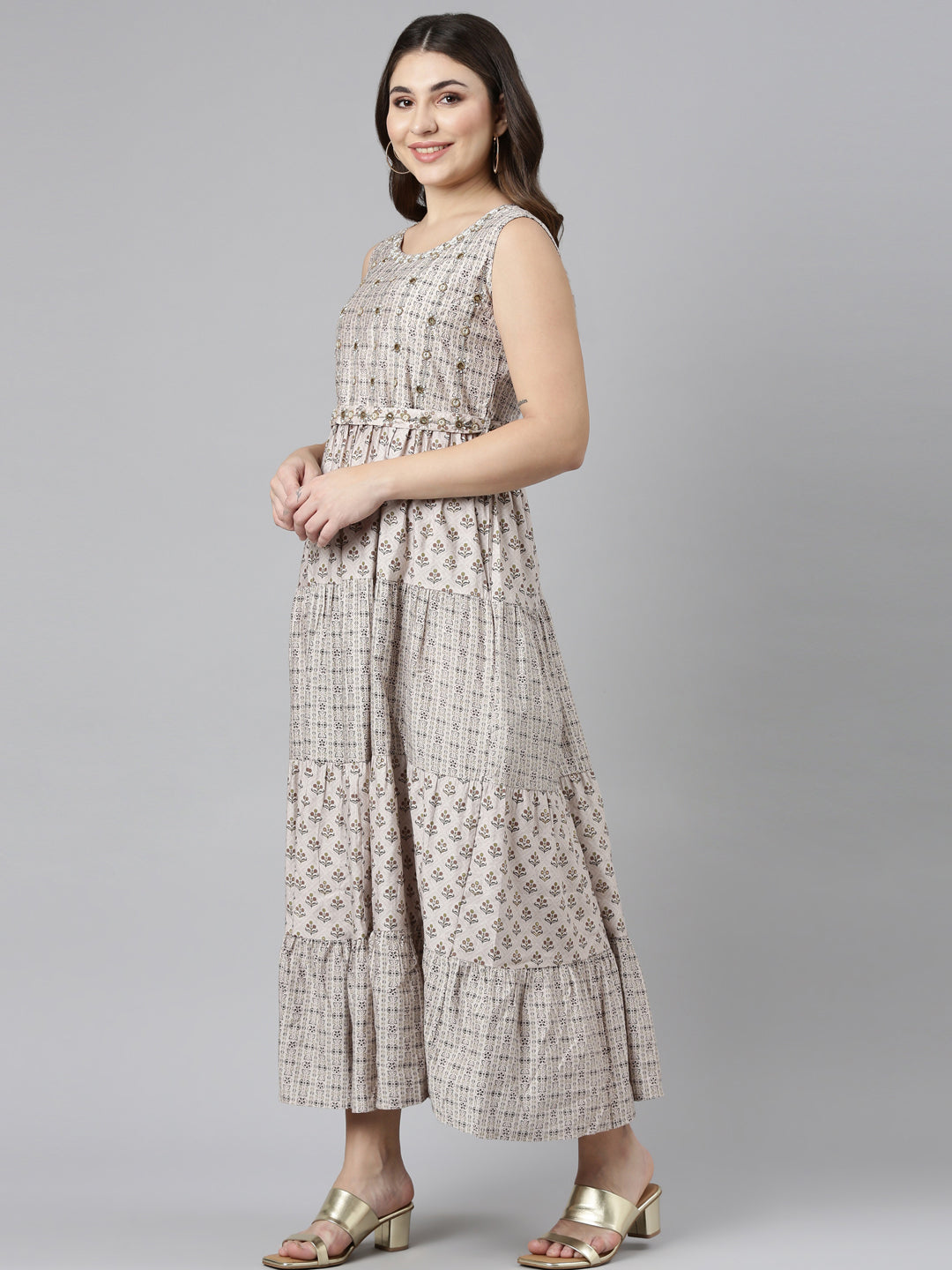 Neerus Gold Straight Casual Printed Gown