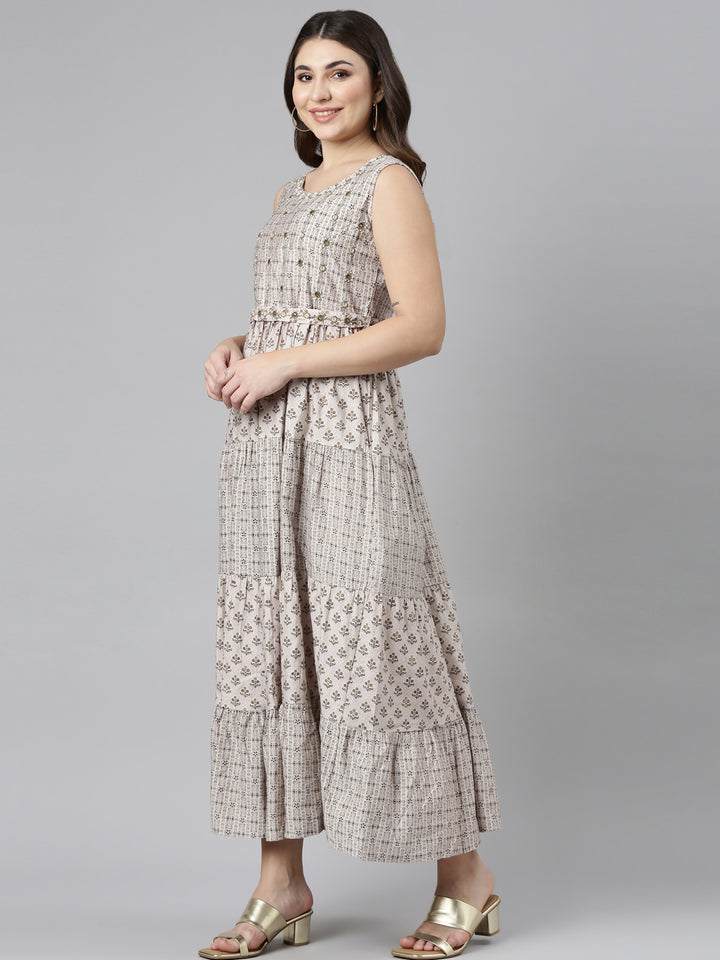Neerus Gold Straight Casual Printed Gown