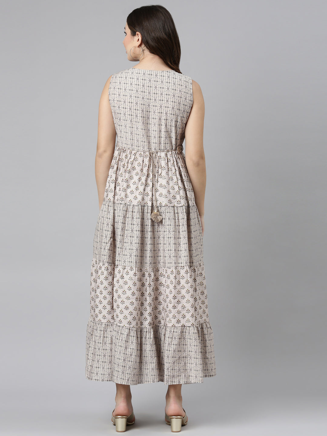 Neerus Gold Straight Casual Printed Gown