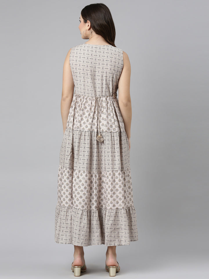 Neerus Gold Straight Casual Printed Gown