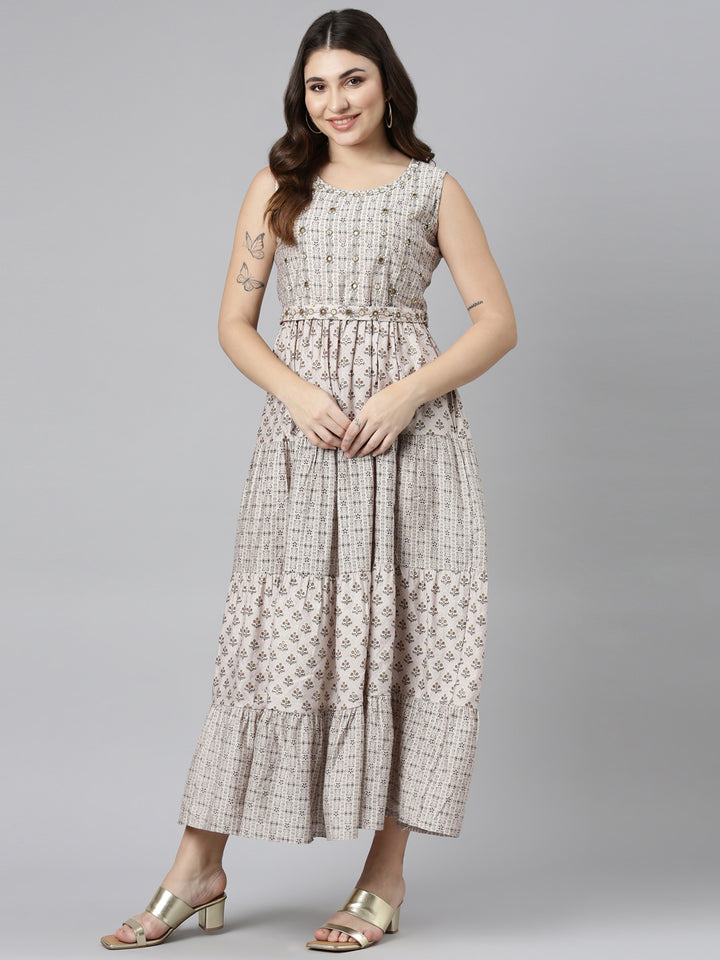 Neerus Gold Straight Casual Printed Gown