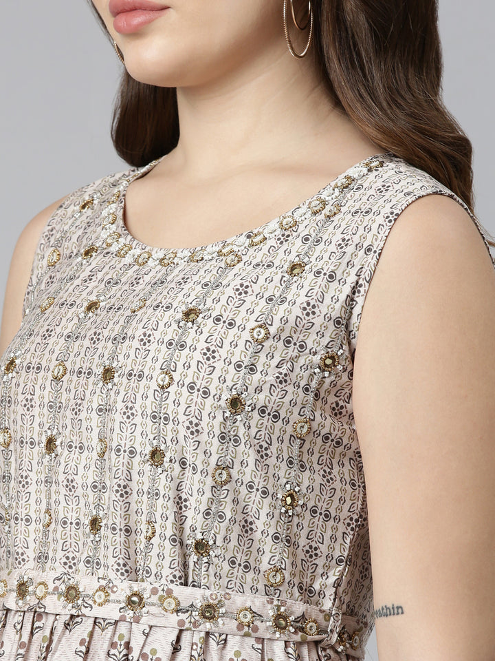 Neerus Gold Straight Casual Printed Gown