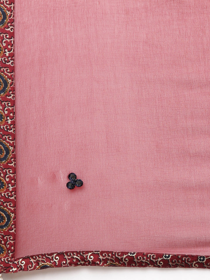 Neerus Maroon printed straight kurta set - detail view 4