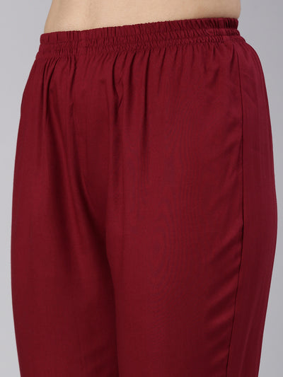 Neerus Maroon Regular Straight Printed Kurta And Trousers With Dupatta