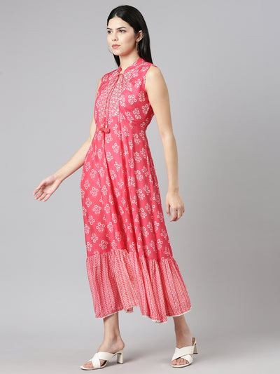 Neerus Orange Straight Casual Printed Gown