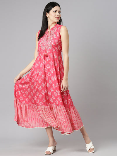 Neerus Orange Straight Casual Printed Gown